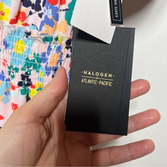 Halogen x Atlantic Pacific Smocked Utility Midi Dress in Pink Multi Paloma  XS - Picture 6 of 14